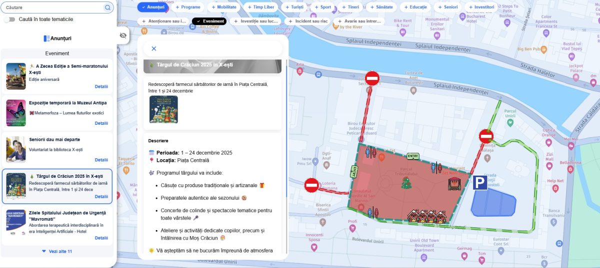 Exemplu de anunt de evenimente comunicat prin GeoPuls.